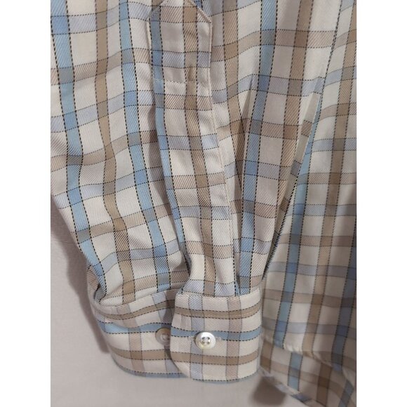 Gitman‎ Bros Button Down Shirt Mens L Beige Blue Check Business Casual - Picture 4 of 9